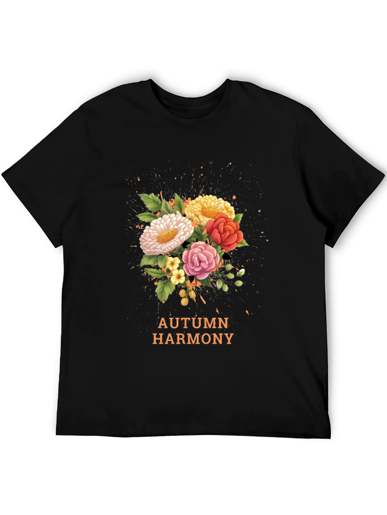 Camiseta Negra con Diseño Floral Armonía Otoñal