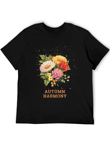 Camiseta Negra con Diseño Floral Armonía Otoñal