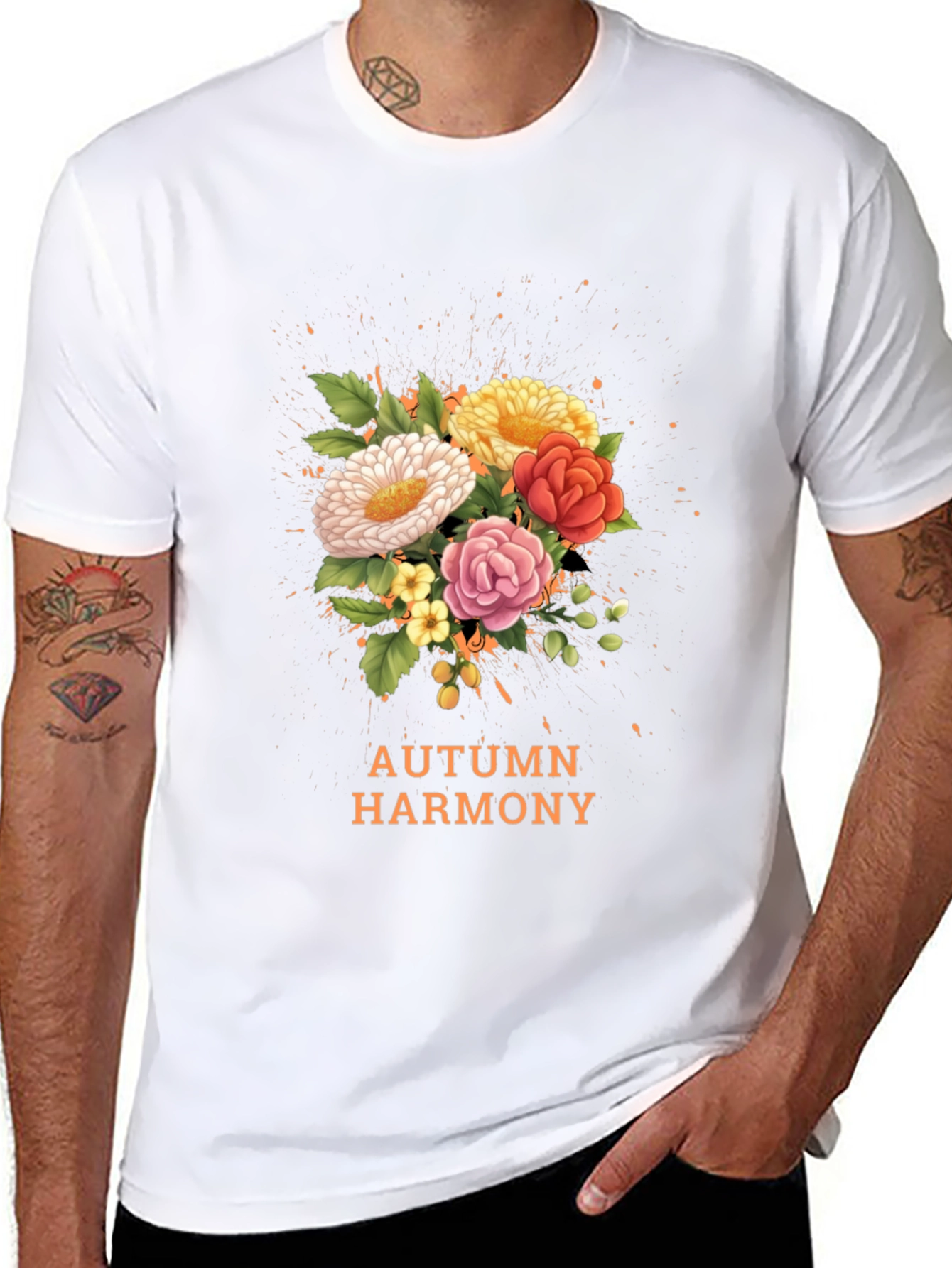 Camiseta Negra con Diseño Floral Armonía Otoñal