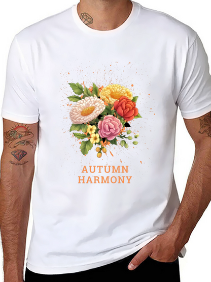 Camiseta Negra con Diseño Floral Armonía Otoñal
