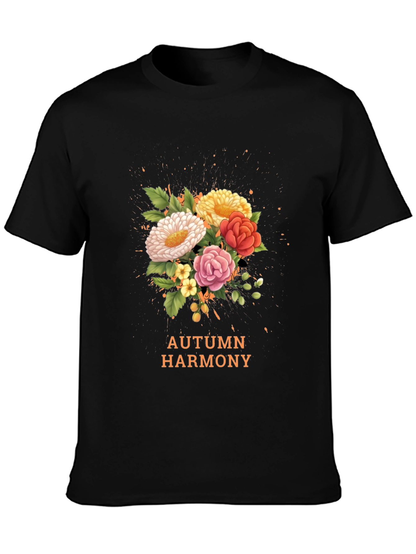 Camiseta Negra con Diseño Floral Armonía Otoñal