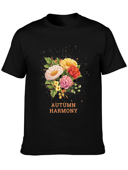Camiseta Negra con Diseño Floral Armonía Otoñal