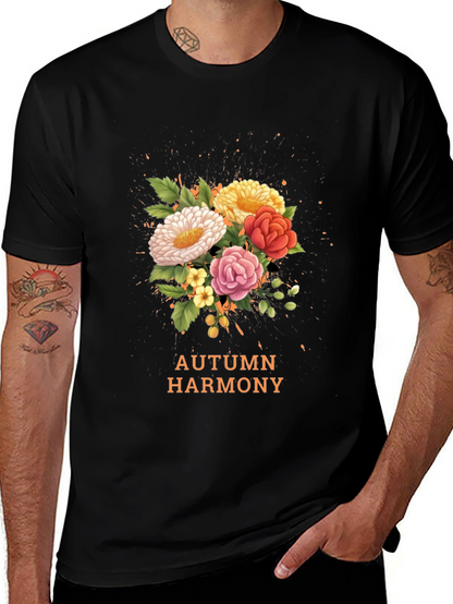 Camiseta Negra con Diseño Floral Armonía Otoñal