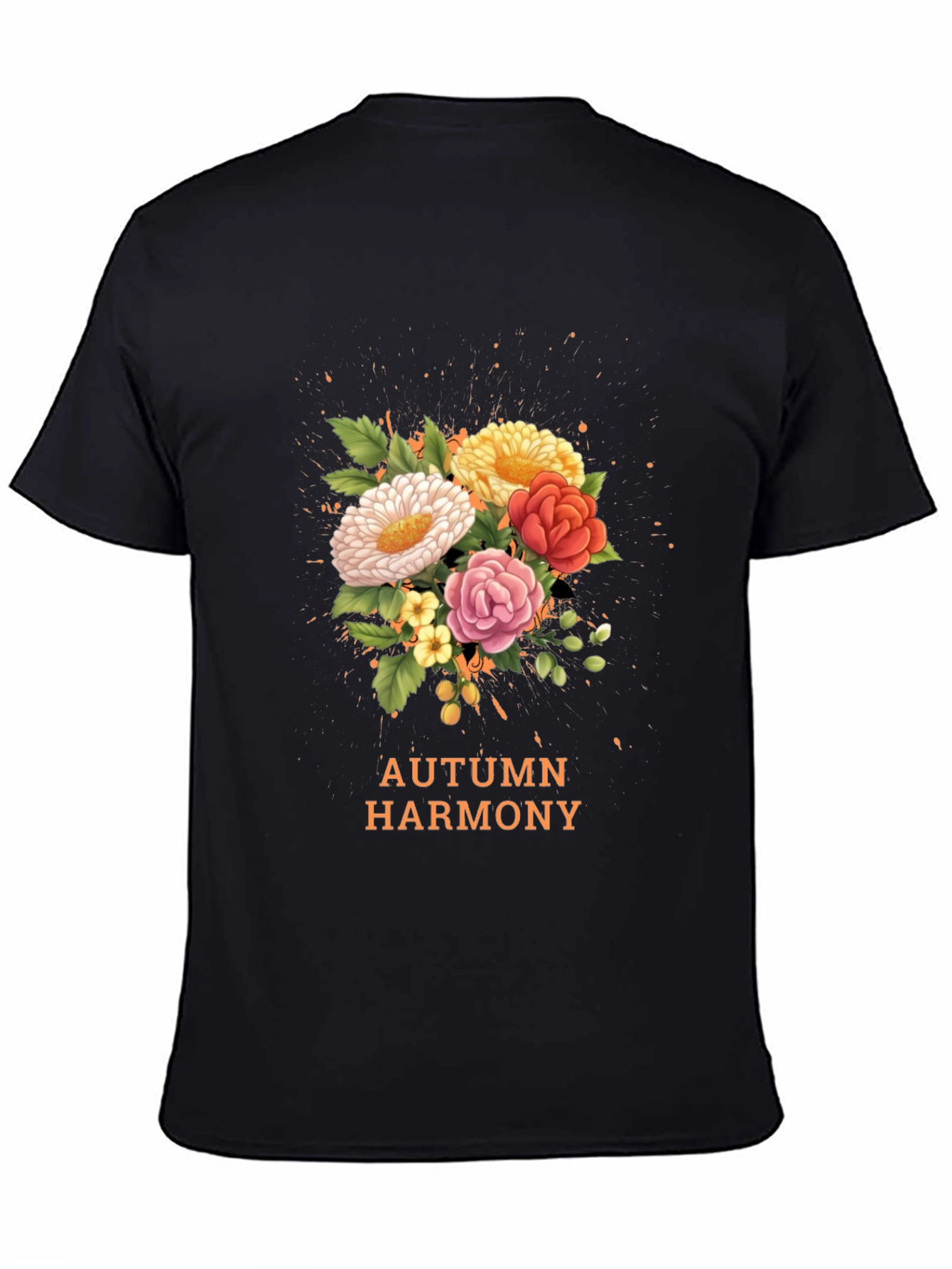Camiseta Negra con Diseño Floral Armonía Otoñal