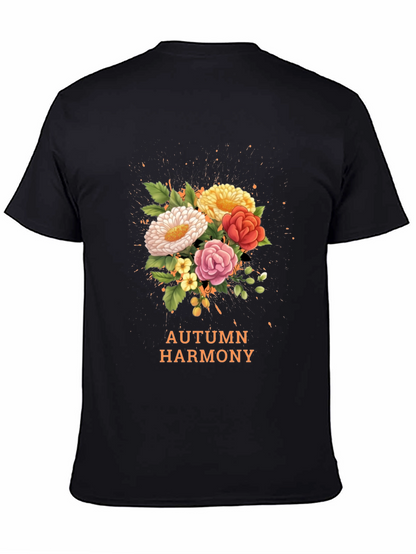 Camiseta Negra con Diseño Floral Armonía Otoñal