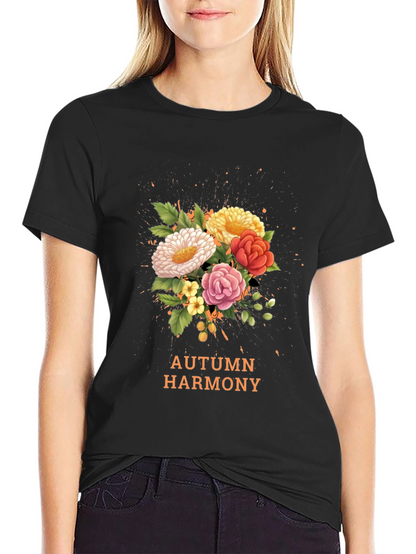 Camiseta Negra con Diseño Floral Armonía Otoñal