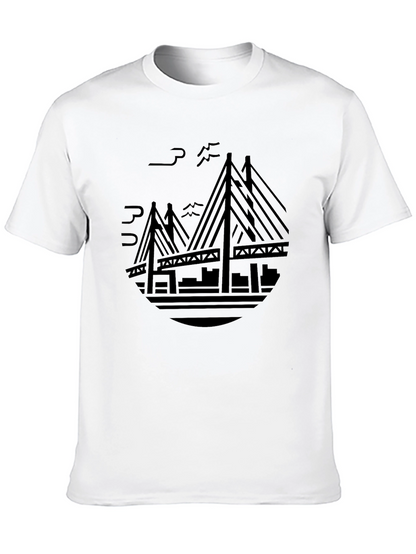 Camiseta Negra Puente Moderno Estampado