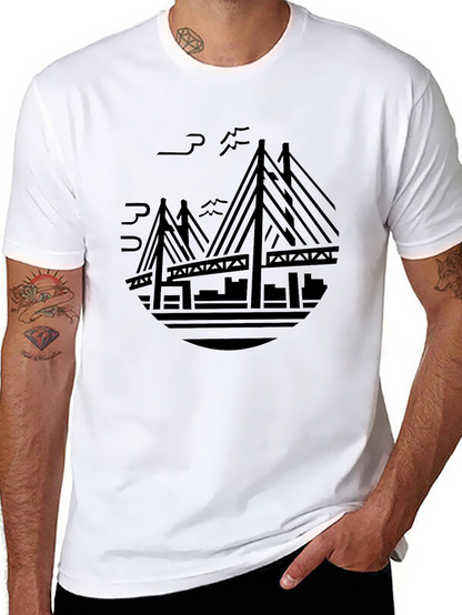 Camiseta Negra Puente Moderno Estampado