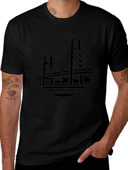 Camiseta Negra Puente Moderno Estampado