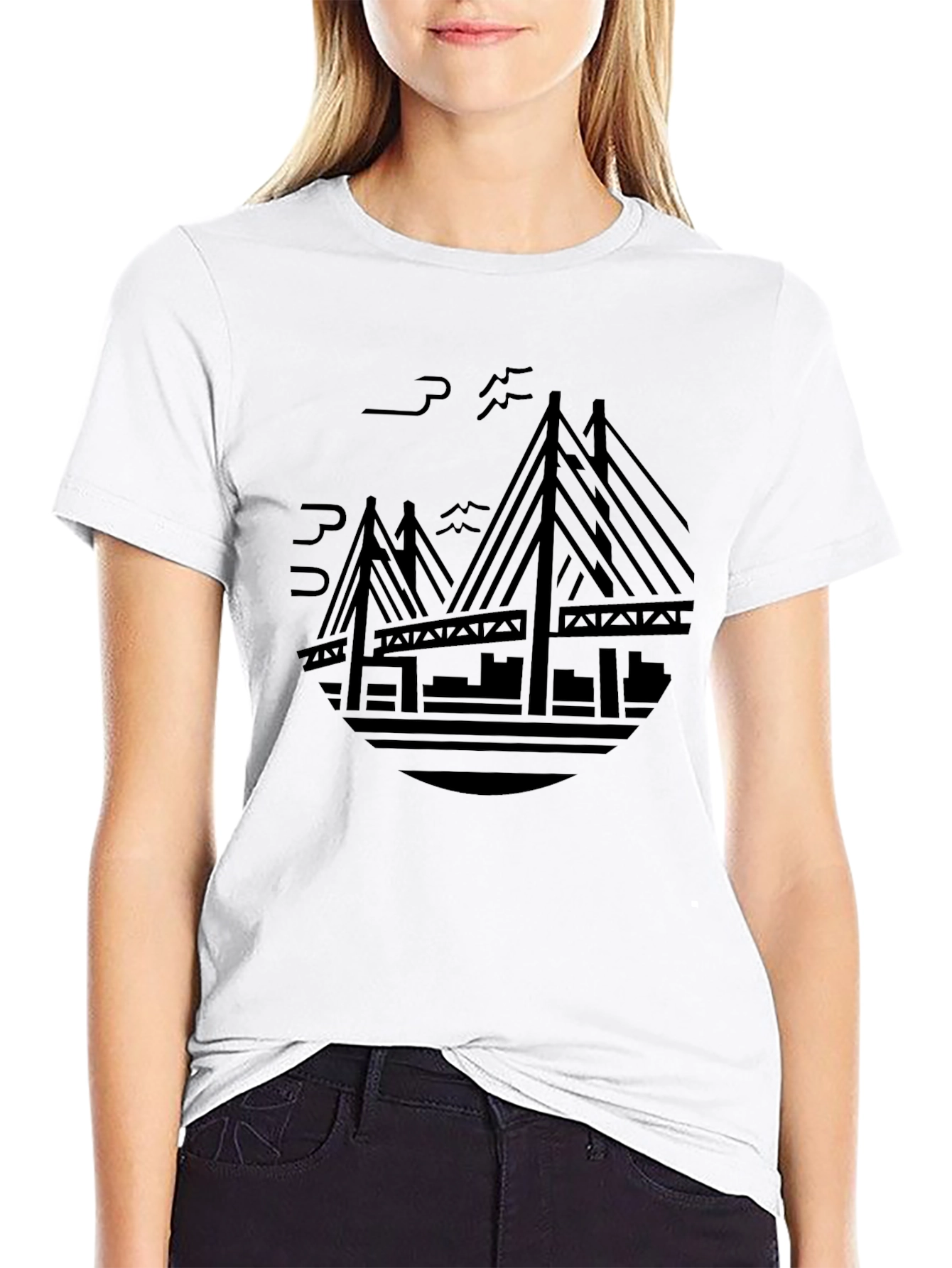 Camiseta Negra Puente Moderno Estampado