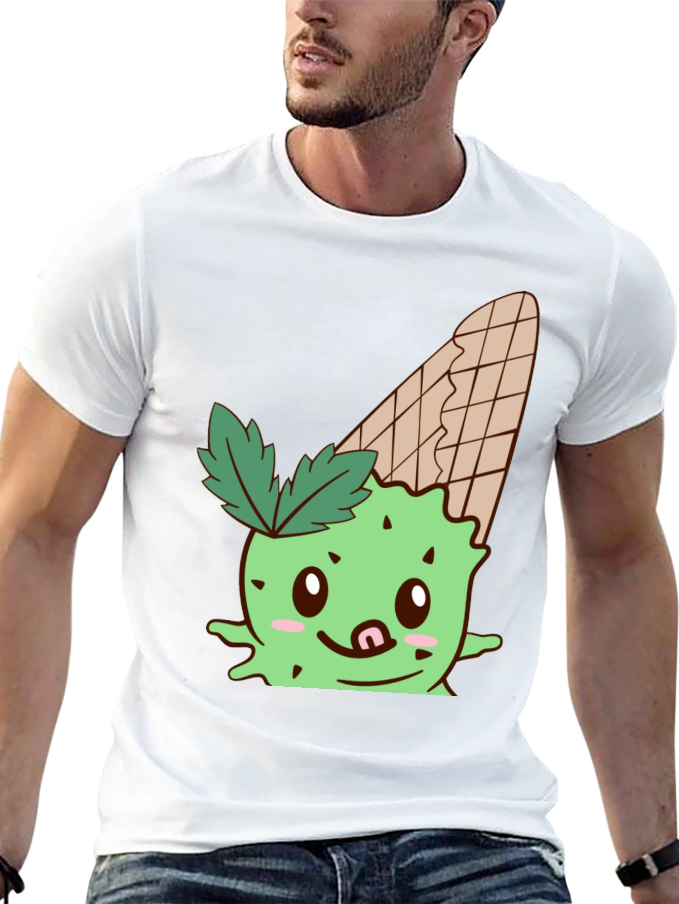 Camiseta Negra con Diseño Kawaii de Helado