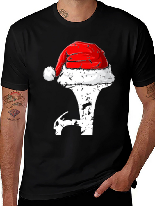 Camiseta Negra Navideña Golfista con Gorro de Papá Noel