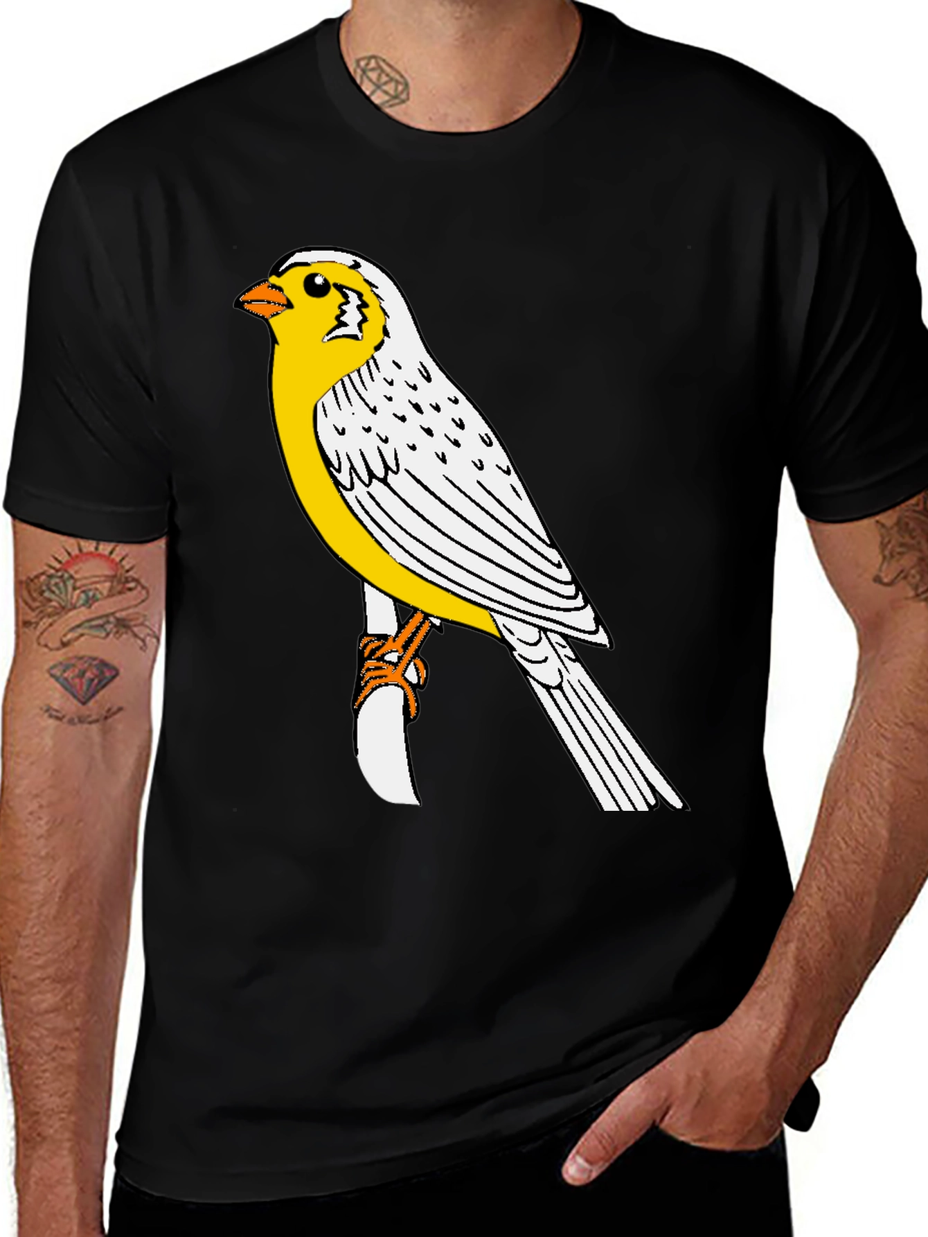 Camiseta Negra con Diseño de Canario Amarillo