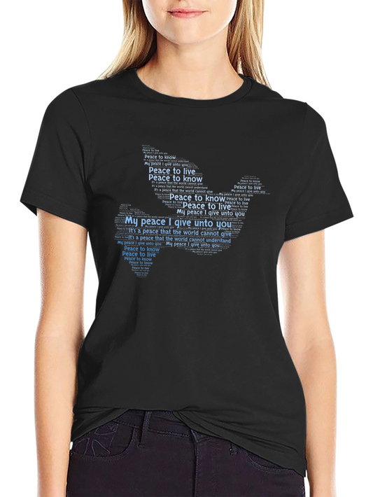 Camiseta Negra con Diseño de Paloma de la Paz Textual