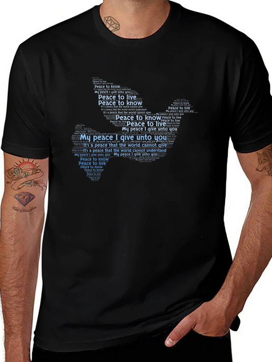 Camiseta Negra con Diseño de Paloma de la Paz Textual