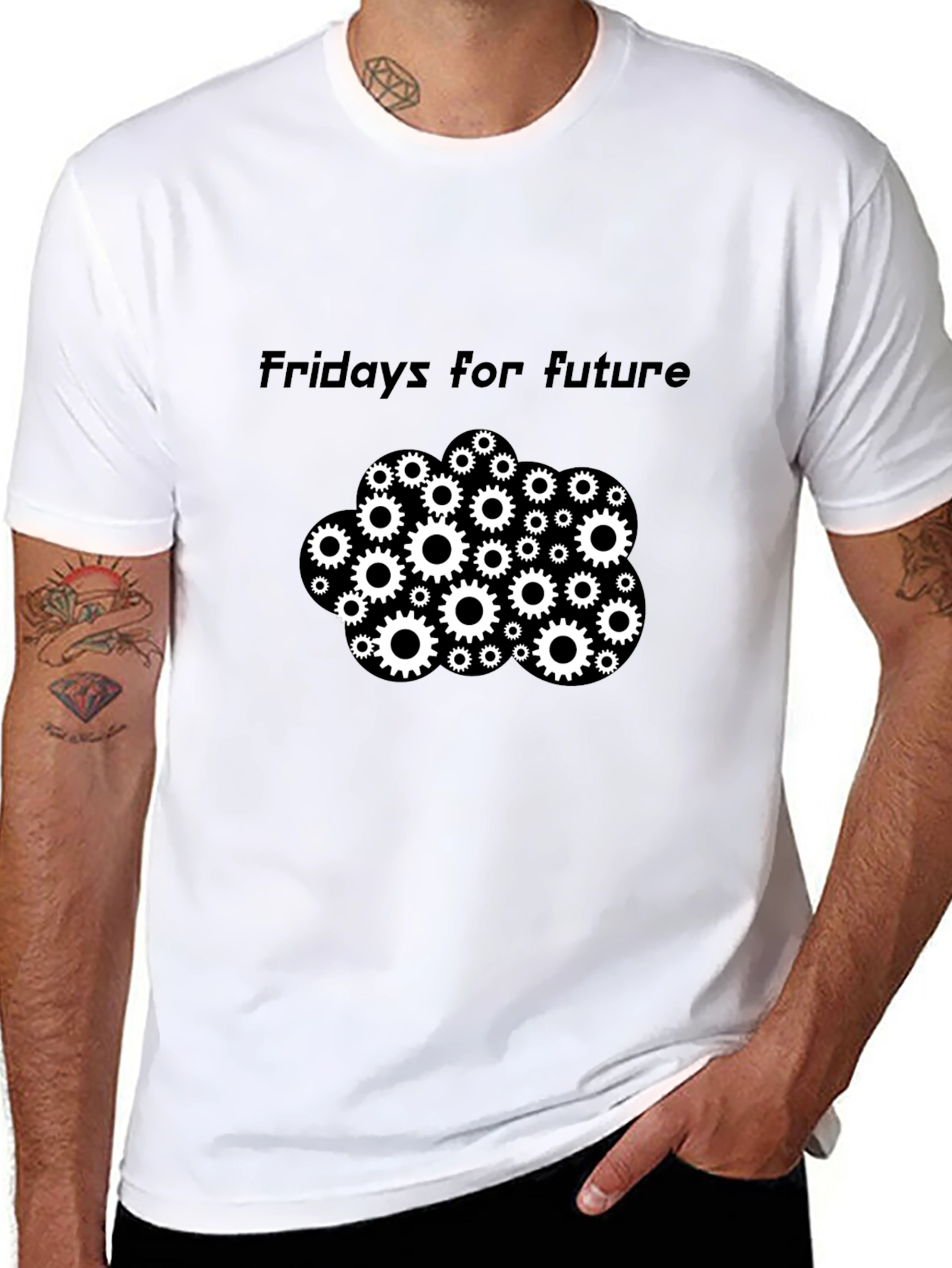 Camiseta Negra Fridays for Future con Engranajes