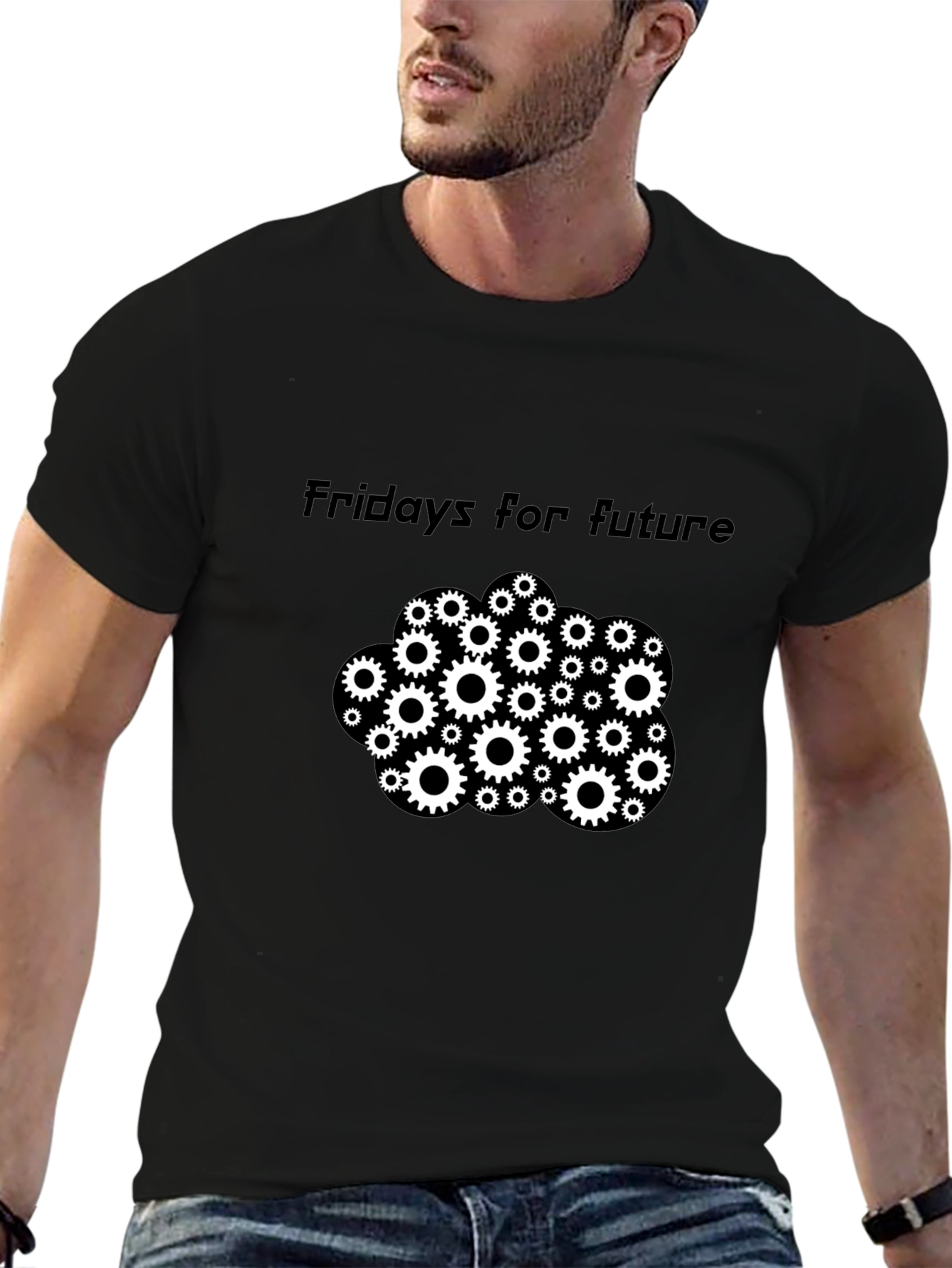 Camiseta Negra Fridays for Future con Engranajes