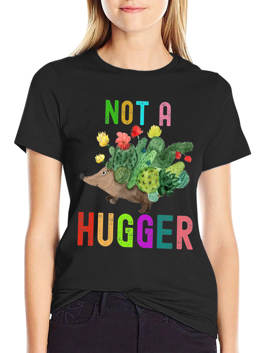 Camiseta No Soy Abrazador con Diseño de Erizo y Cactus