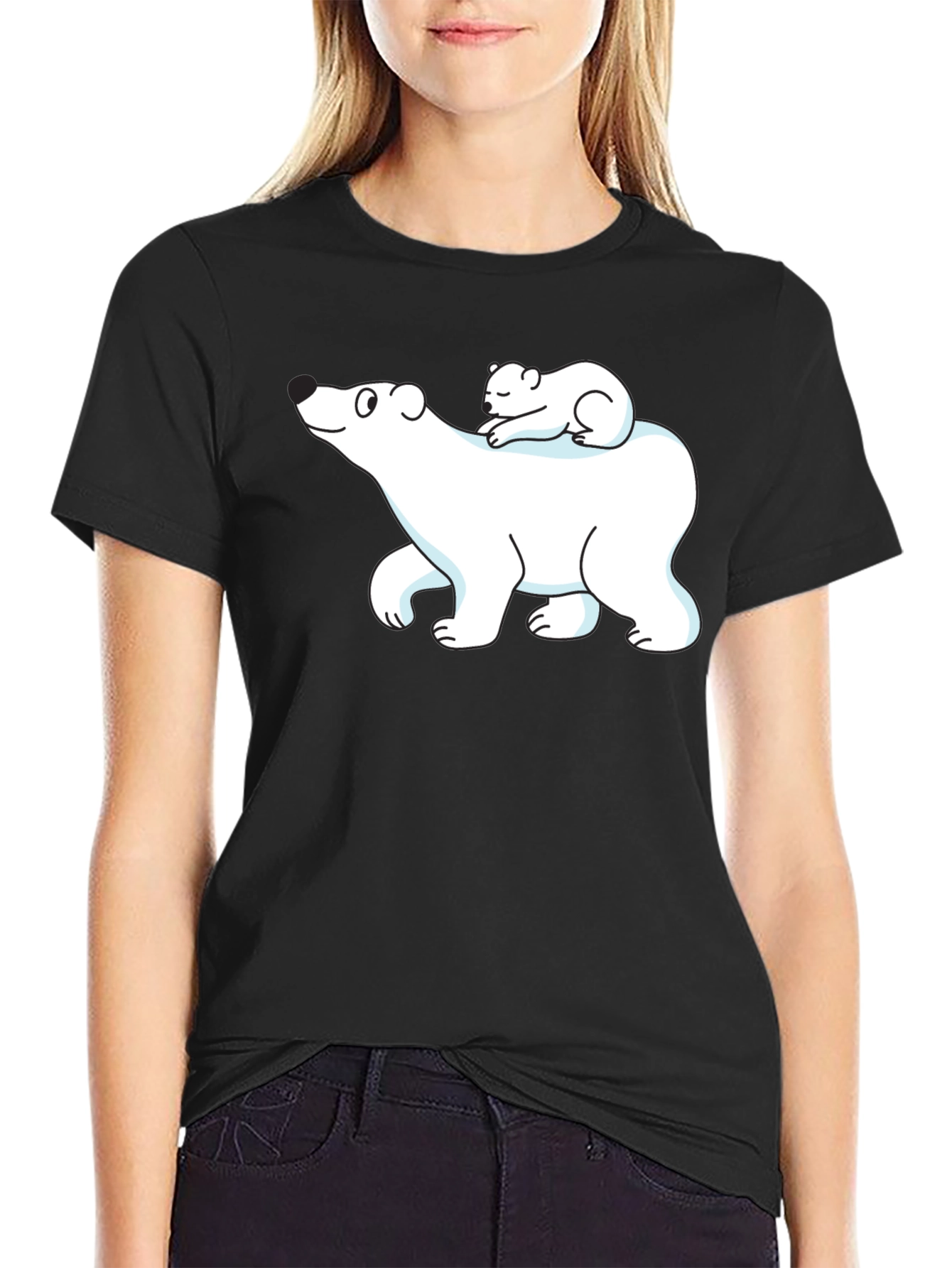 Camiseta Negra con Diseño de Oso Polar y Osezno