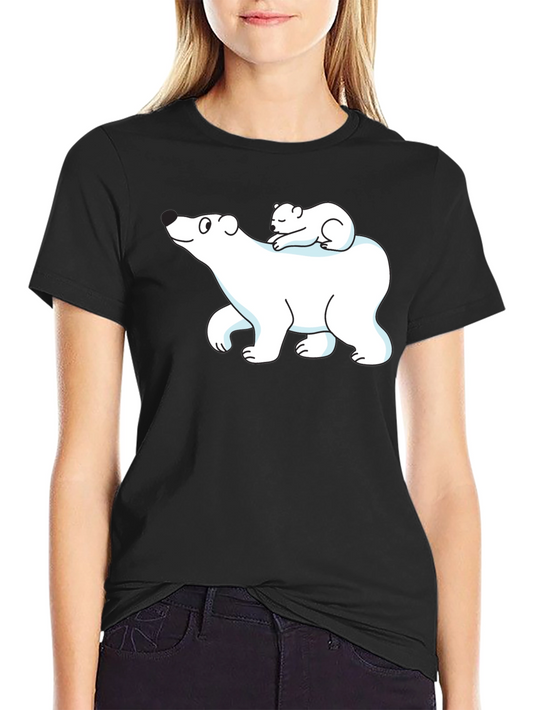 Camiseta Negra con Diseño de Oso Polar y Osezno