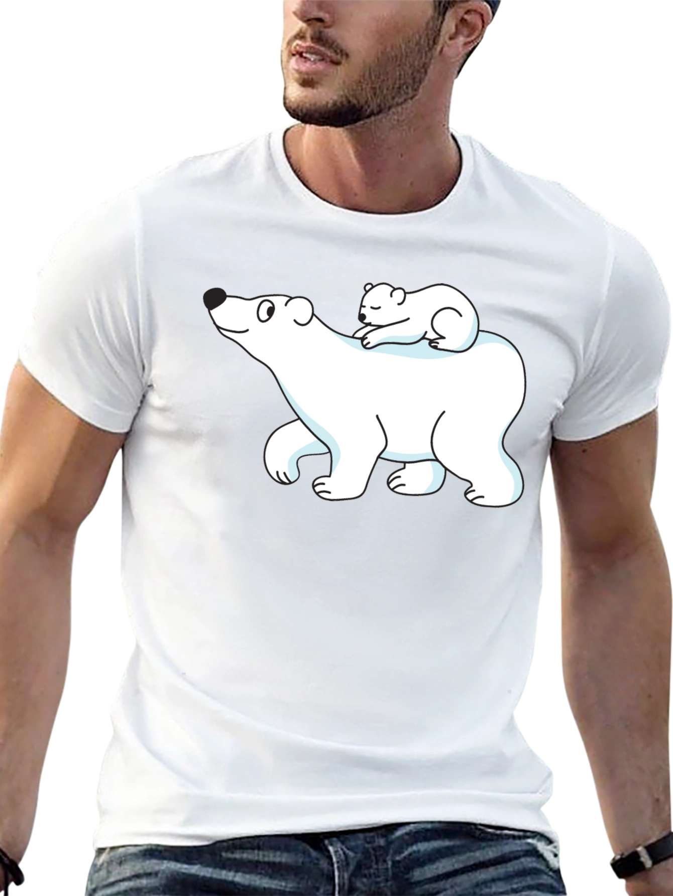 Camiseta Negra con Diseño de Oso Polar y Osezno