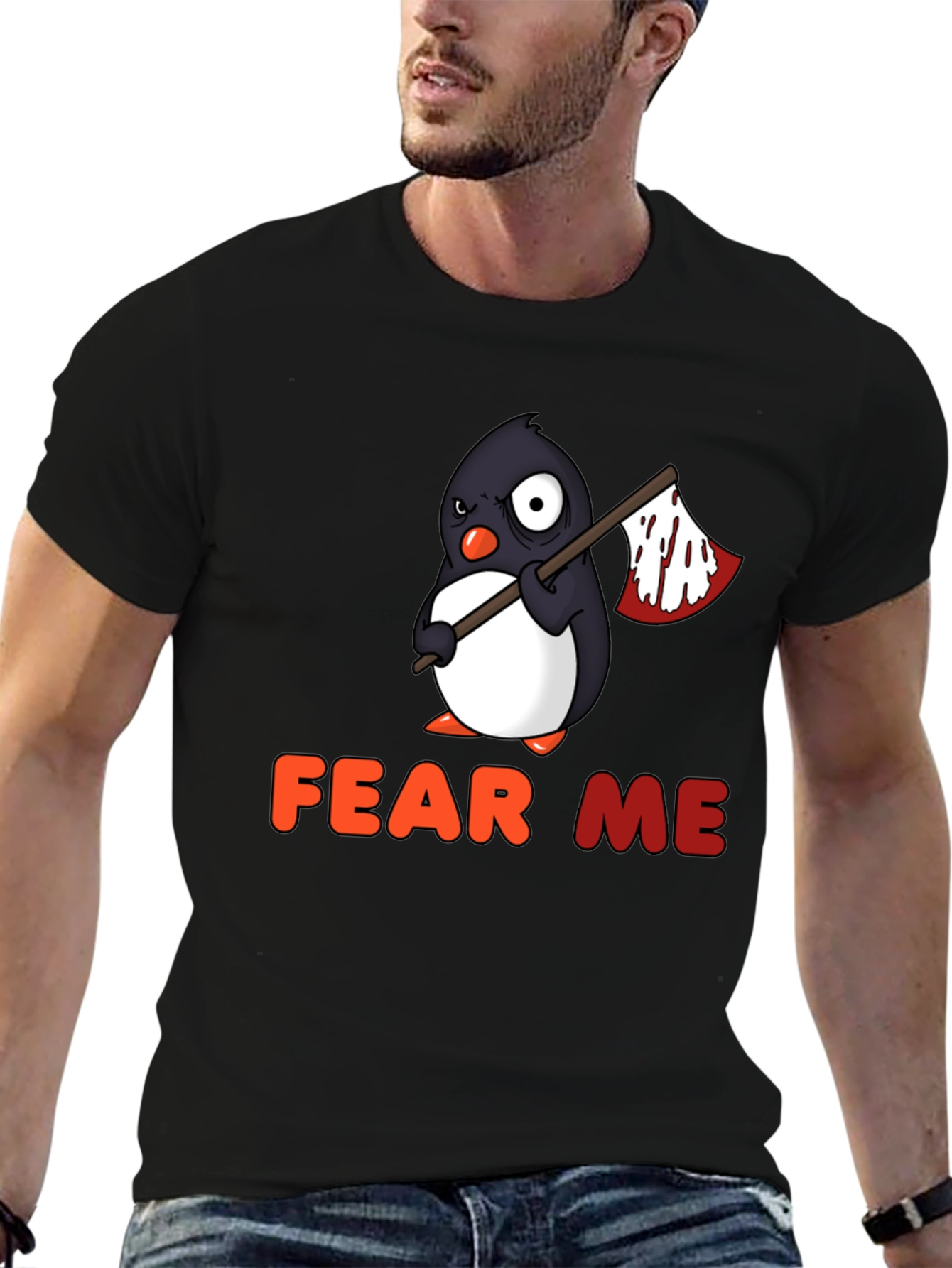 Camiseta Negra con Pingüino Aterrador