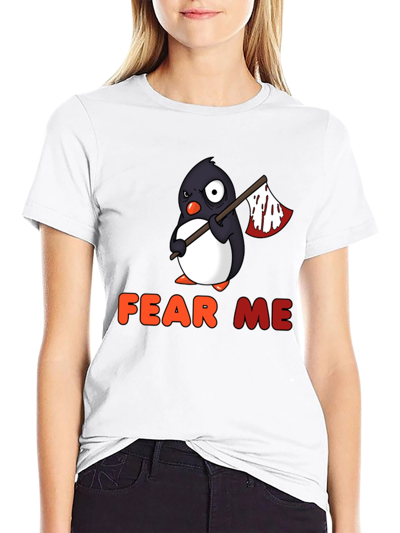 Camiseta Negra con Pingüino Aterrador