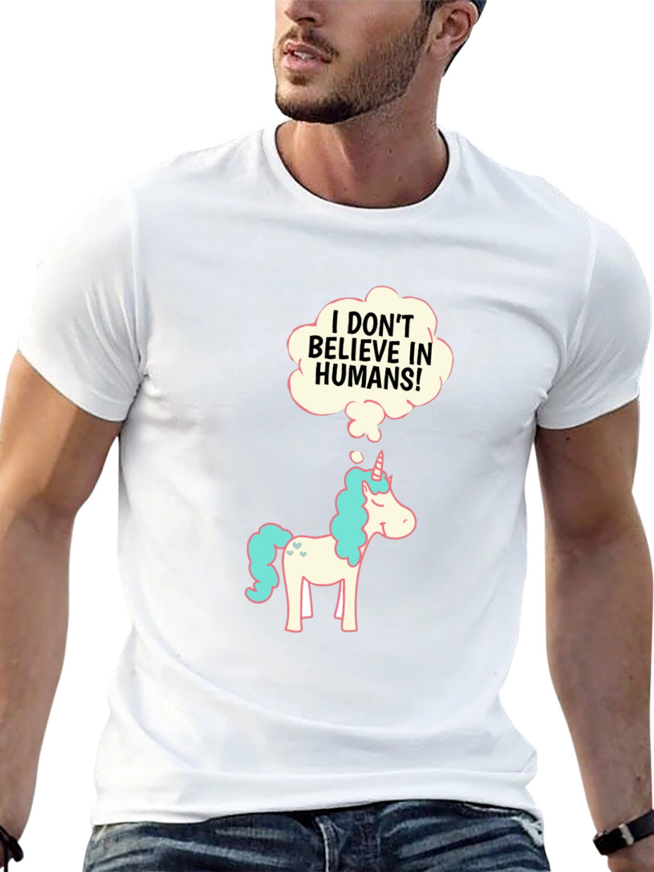 Camiseta Negra con Unicornio Escéptico