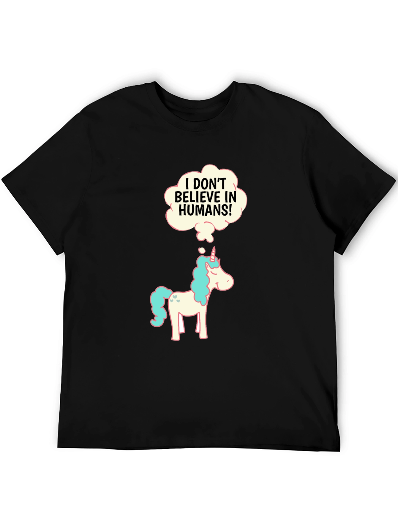 Camiseta Negra con Unicornio Escéptico