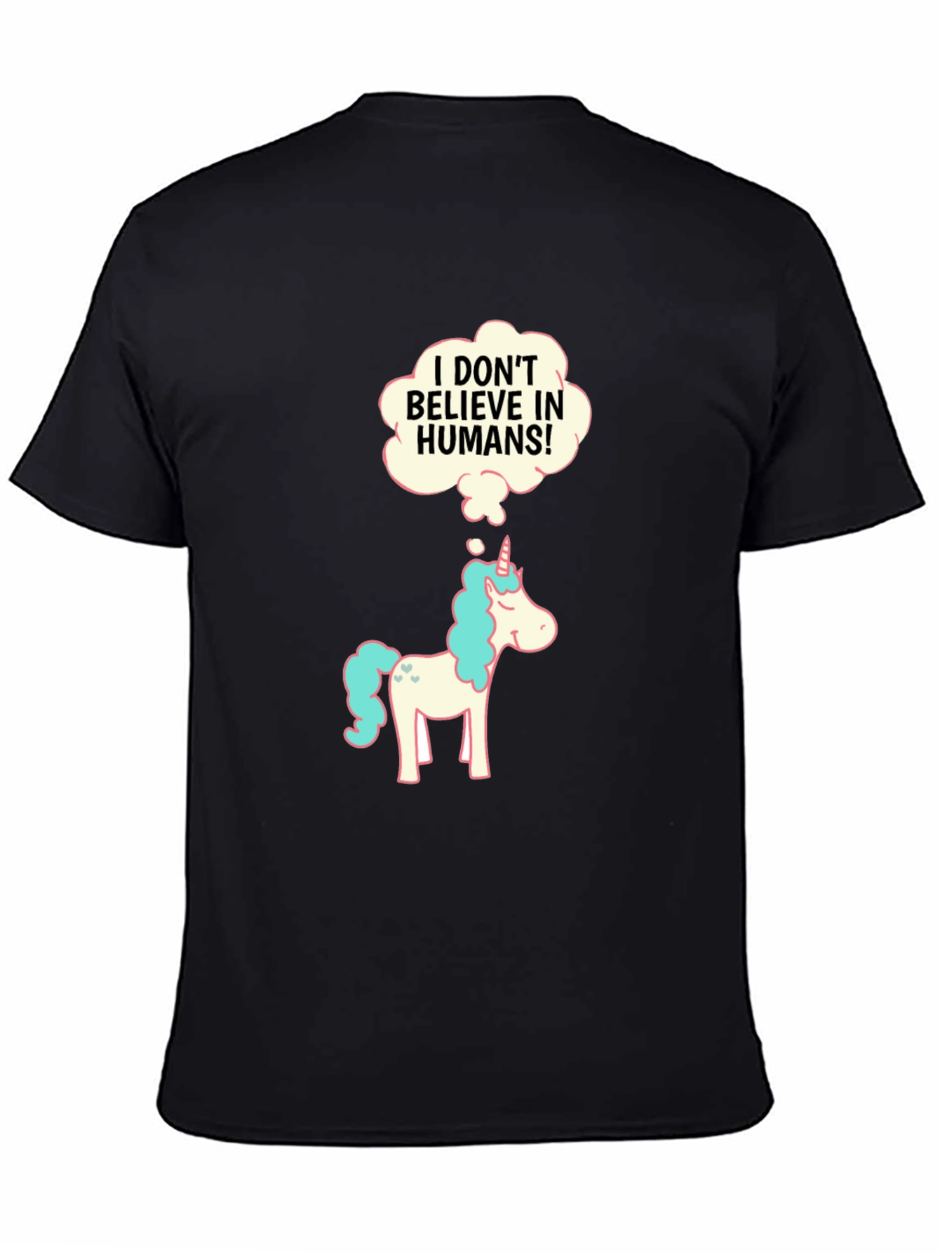 Camiseta Negra con Unicornio Escéptico