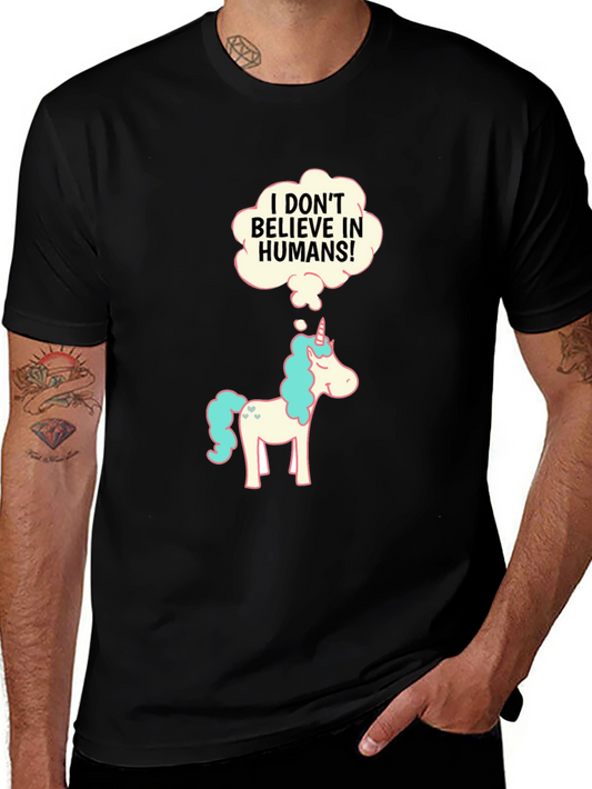 Camiseta Negra con Unicornio Escéptico