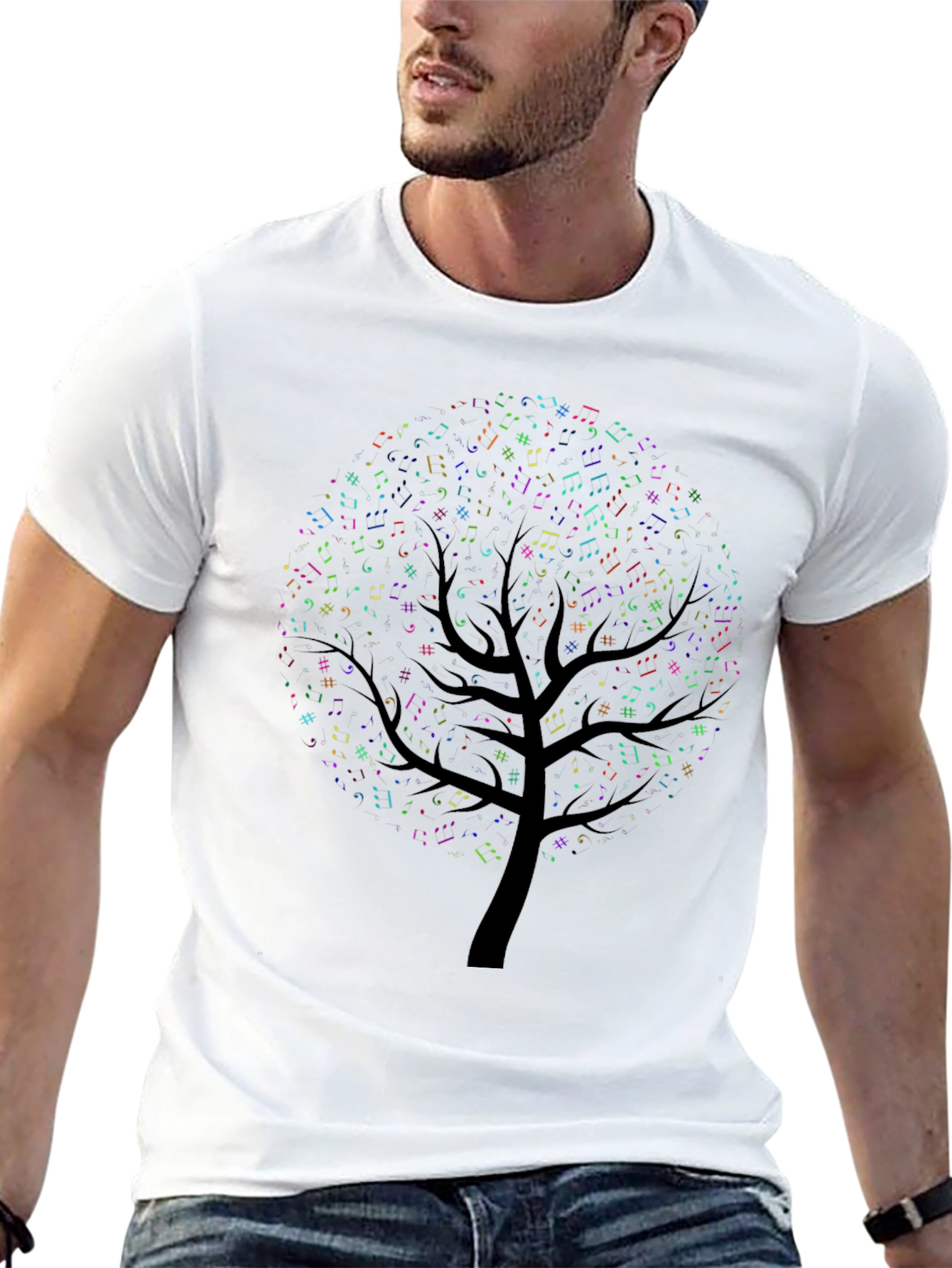 Camiseta Negra con Diseño de Árbol Musical