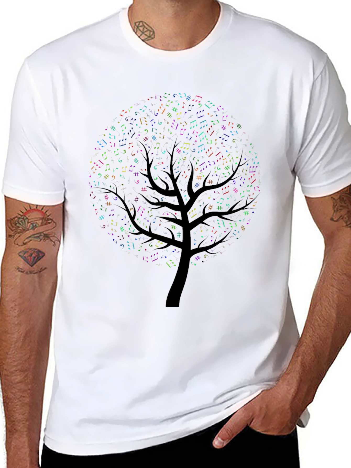 Camiseta Negra con Diseño de Árbol Musical