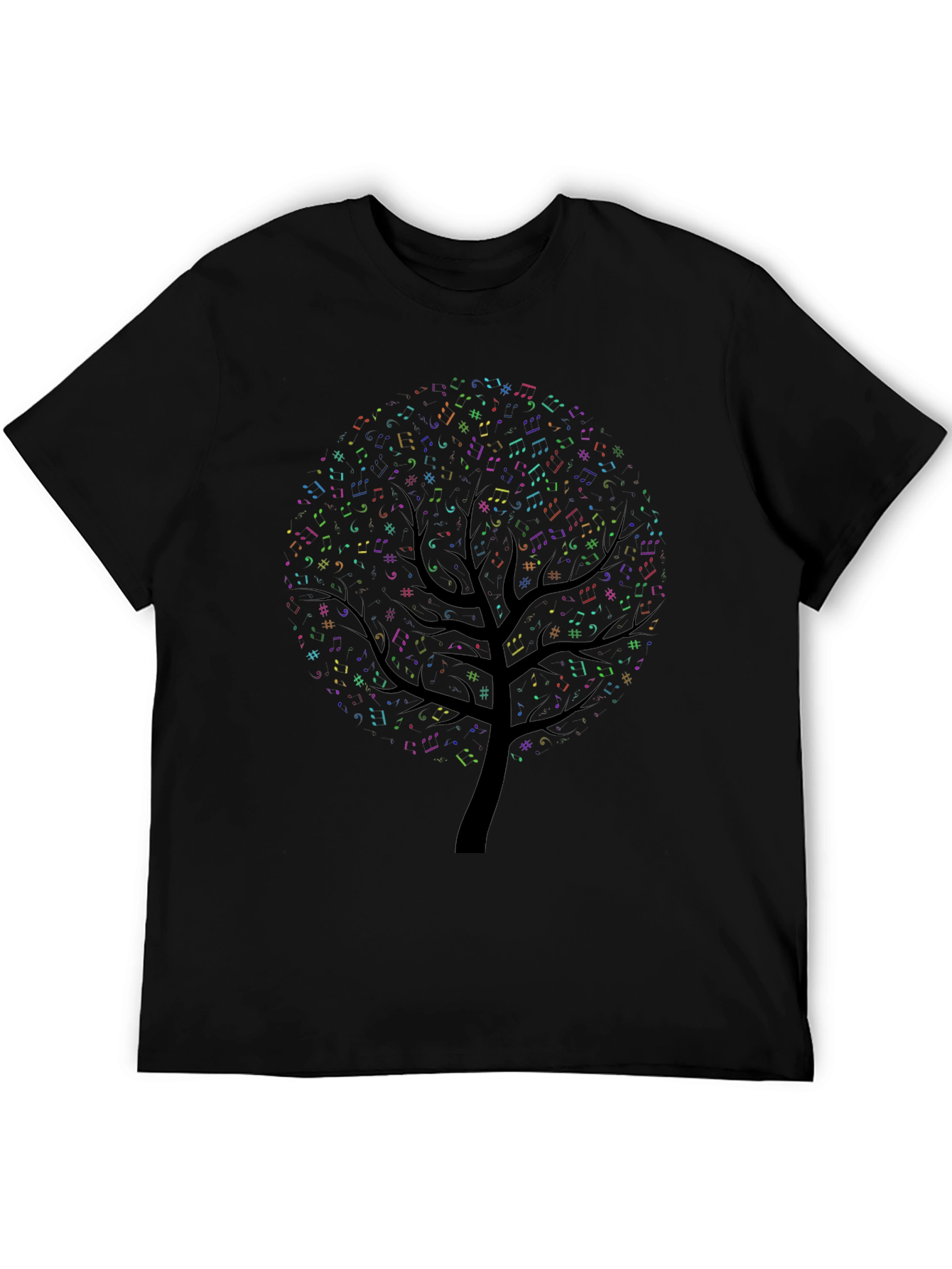 Camiseta Negra con Diseño de Árbol Musical