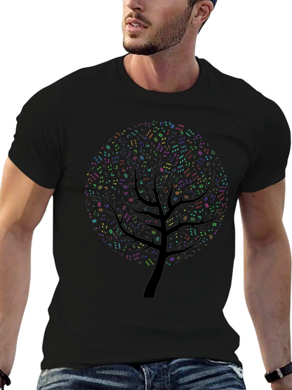 Camiseta Negra con Diseño de Árbol Musical