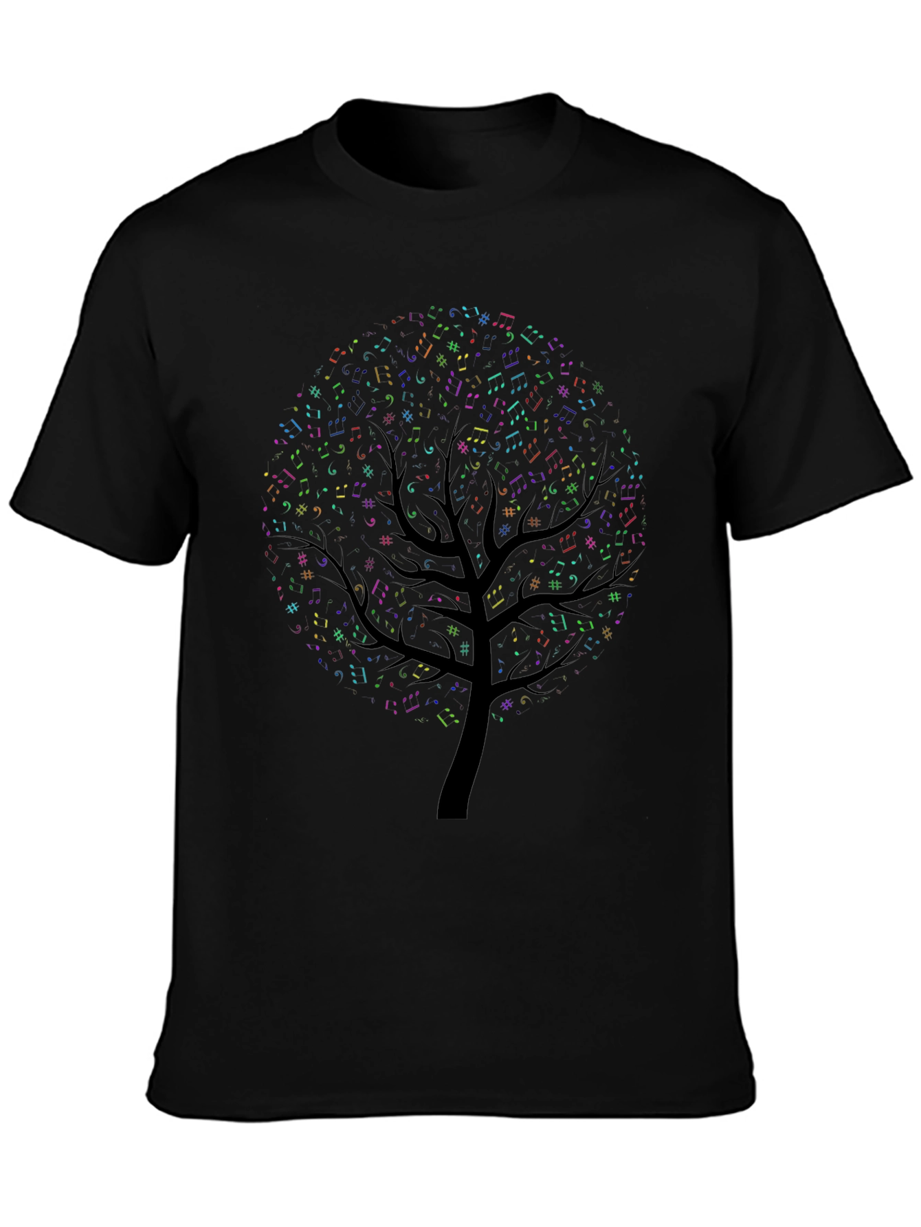 Camiseta Negra con Diseño de Árbol Musical