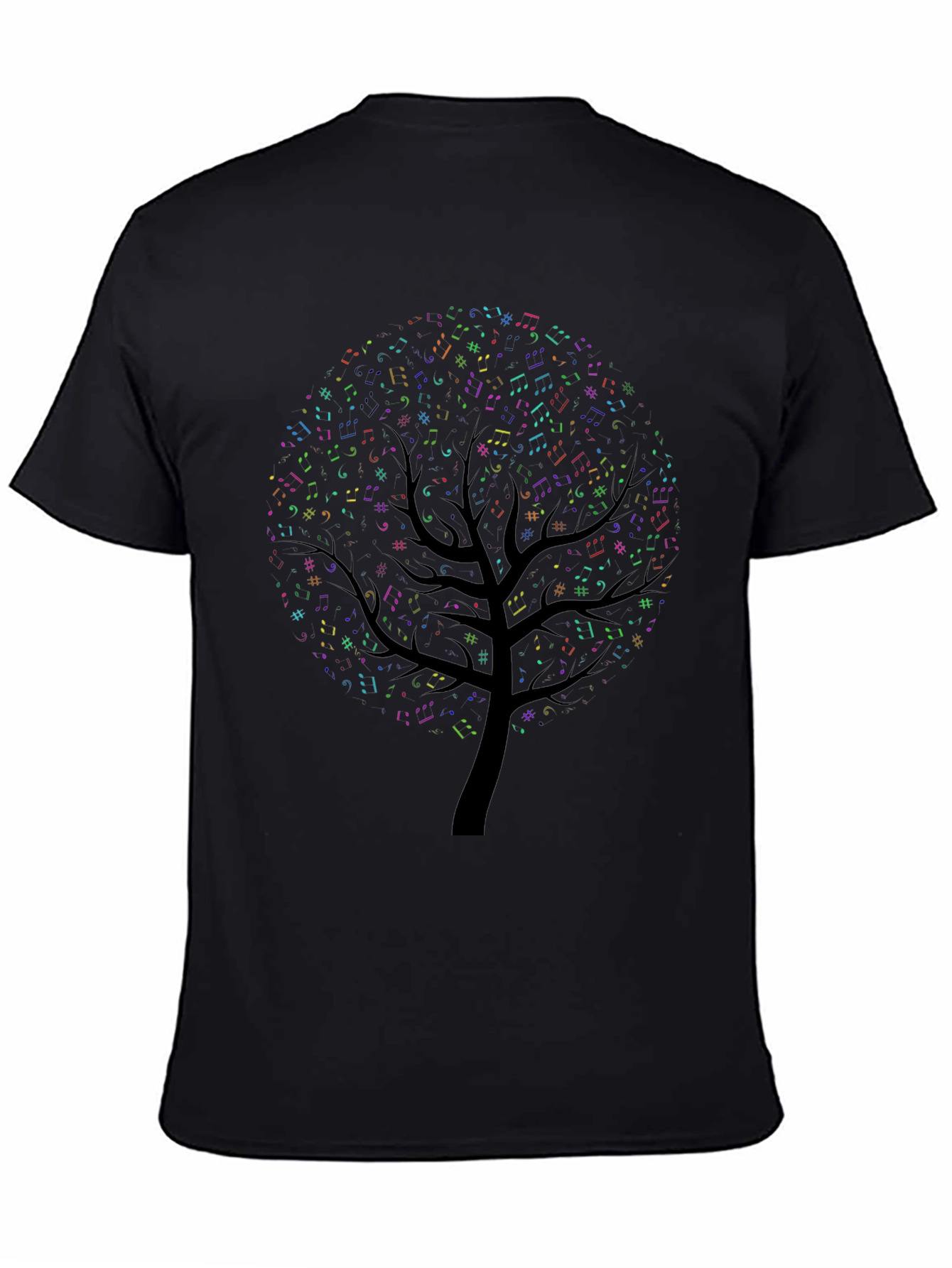 Camiseta Negra con Diseño de Árbol Musical