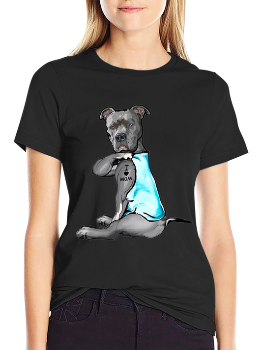 Camiseta Hombre Negra con Estampado de Perro I Love Mom