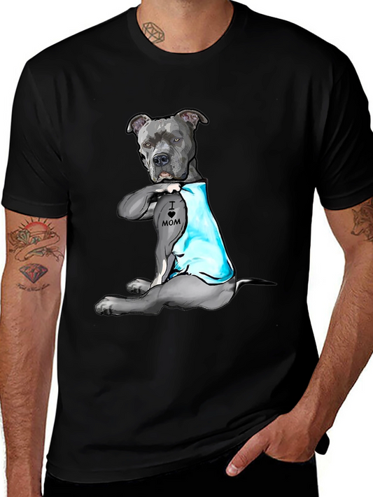 Camiseta Hombre Negra con Estampado de Perro I Love Mom