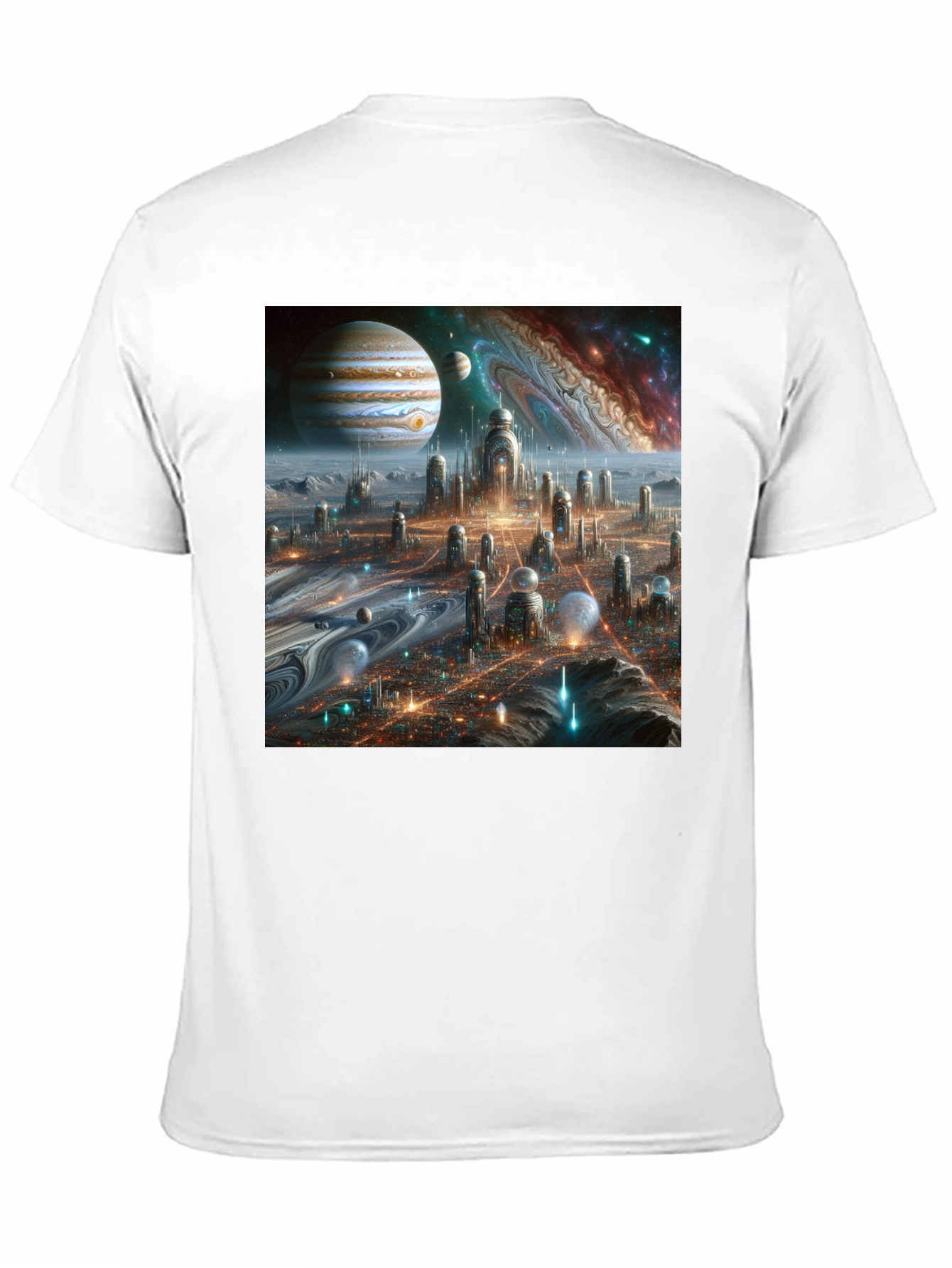 Camiseta Negra Futurista Ciudad Espacial