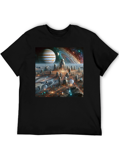 Camiseta Negra Futurista Ciudad Espacial