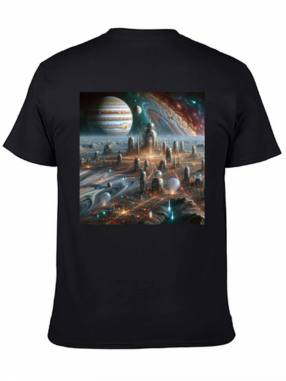 Camiseta Negra Futurista Ciudad Espacial