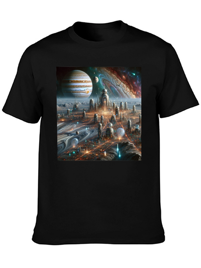 Camiseta Negra Futurista Ciudad Espacial