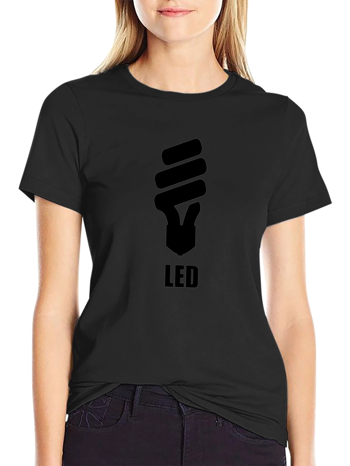 Camiseta Negra Hombre Diseño Bombilla LED