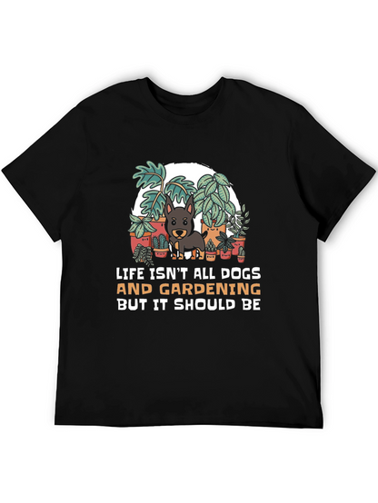 Camiseta Negra: Perros Jardinería y Humor