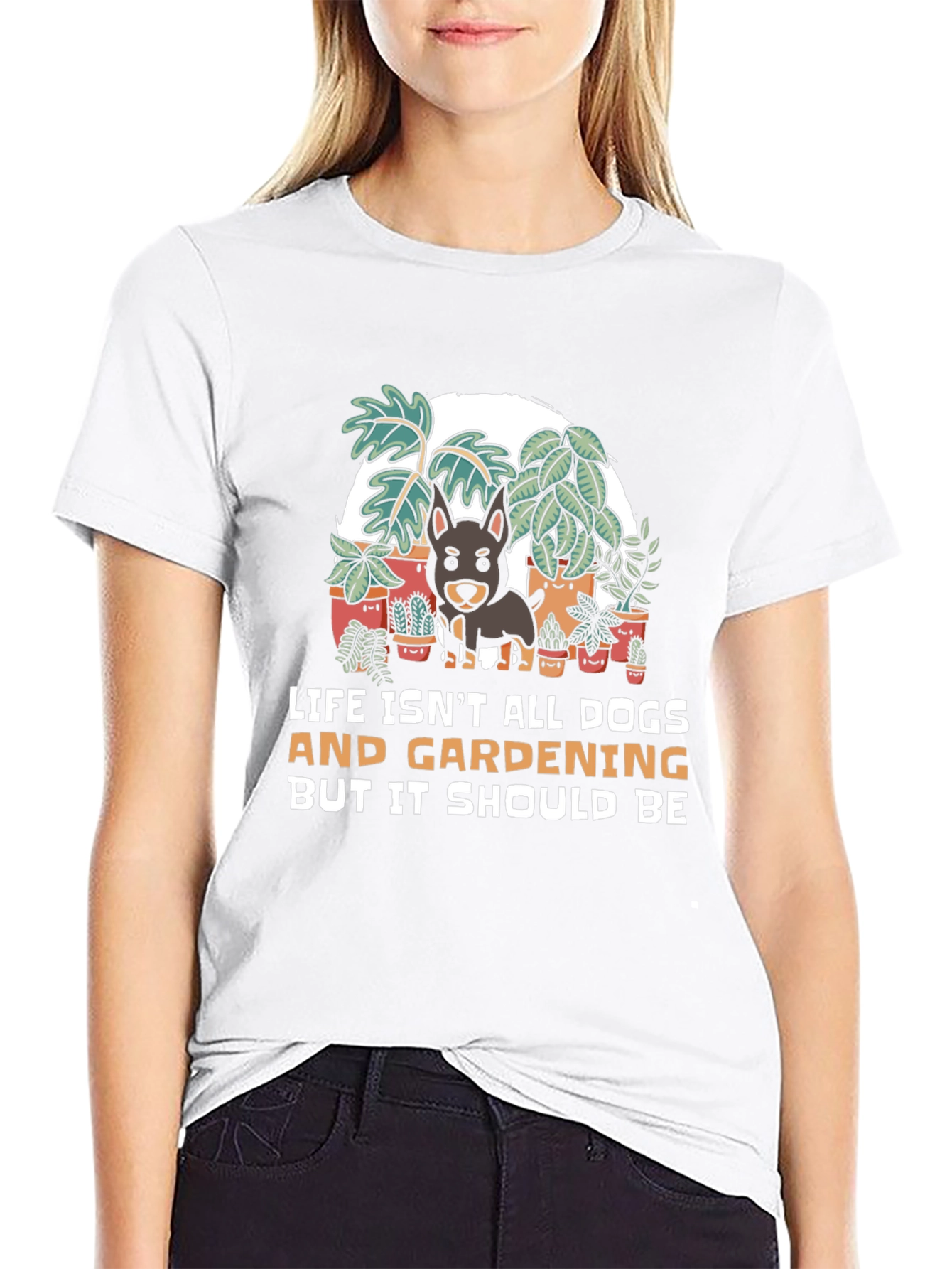 Camiseta Negra: Perros Jardinería y Humor