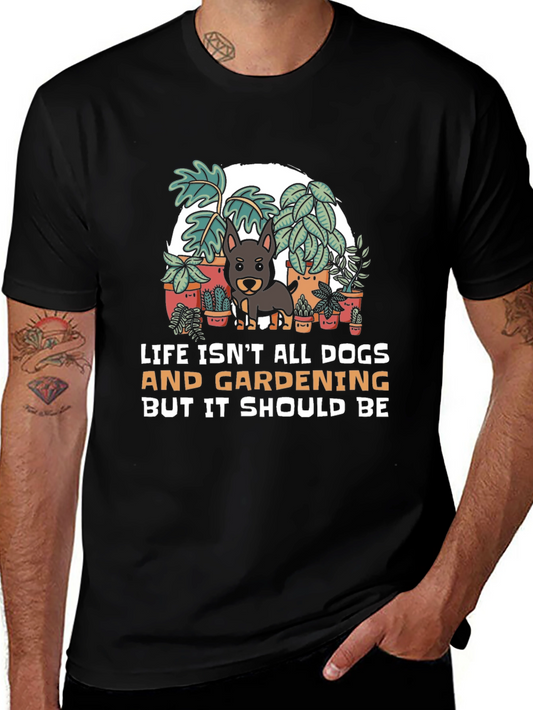 Camiseta Negra: Perros Jardinería y Humor