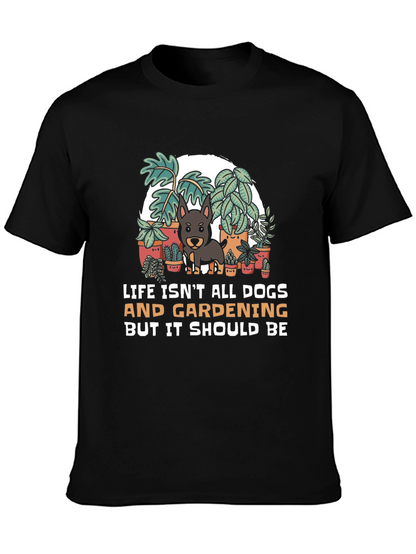 Camiseta Negra: Perros Jardinería y Humor