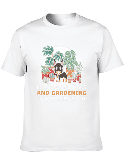 Camiseta Negra: Perros Jardinería y Humor