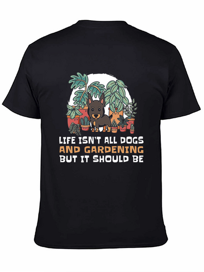 Camiseta Negra: Perros Jardinería y Humor